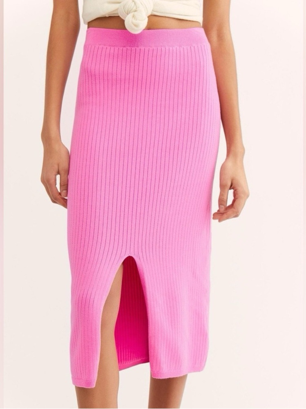 Free People Skyline Midi Skirt Pink Ribbed Stretch Size XSmall